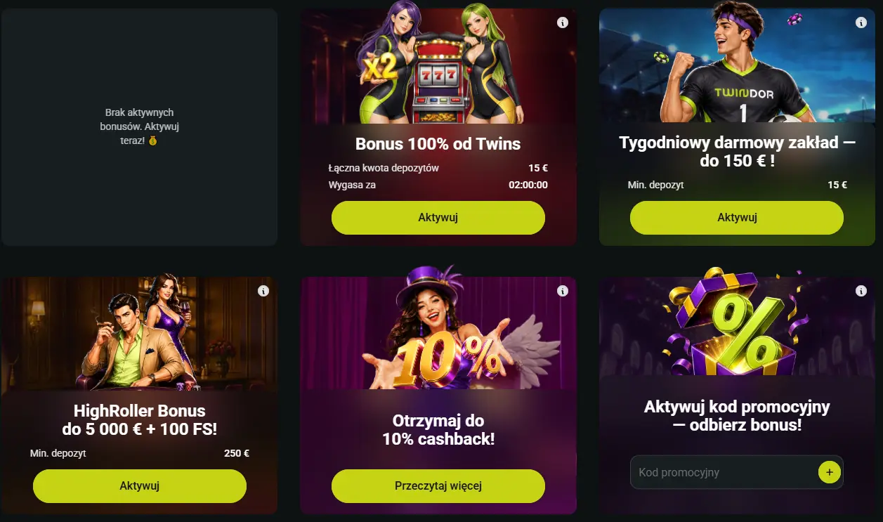 Twindor Casino — bonus powitalny do 15 000 zł + 500 FS + x2 punkty
